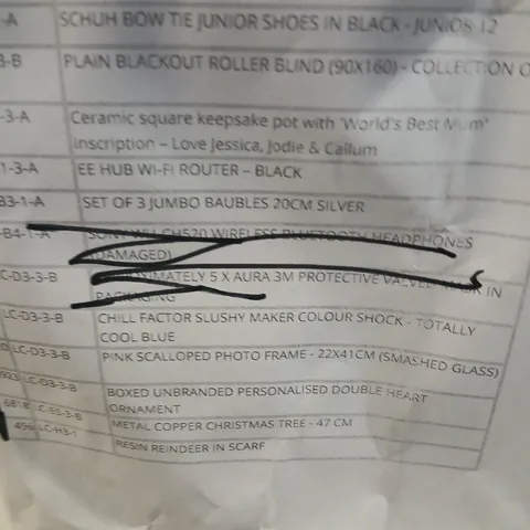 APPROXIMATELY 10 ASSORTED PRODUCTS TO INCLUDE; SCHUH BOW TIE JUNIOR SHOES, PLAIN ROLLER BLIND, CERAMIC SQUARE KEEPSAKE BOX, CHILL FACTOR SLUSHY MAKER, RESIN REINDEER AND METAL COPPER CHRISTMAS TREE