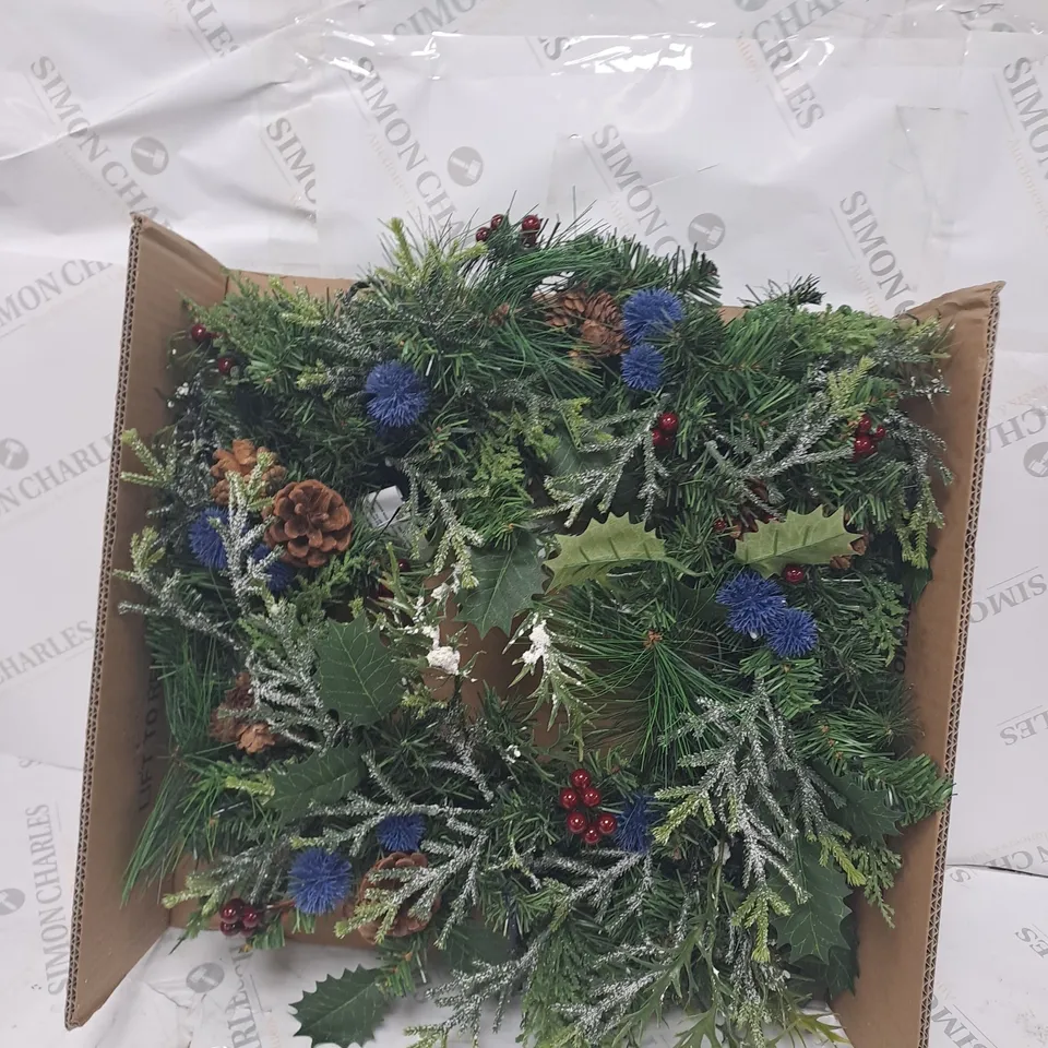 BLUE THISTLE PRE LIT WREATH 