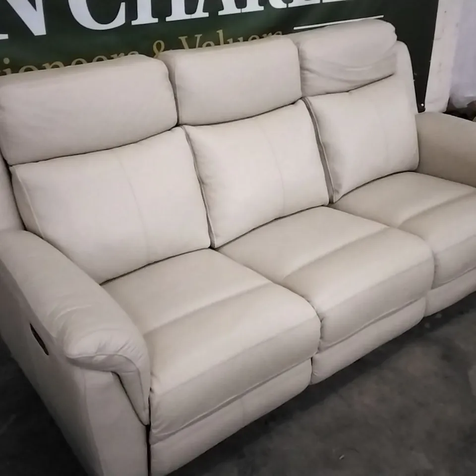 QUALITY DESIGNER CREAM LEATHER ELECTRIC RECLINING 3 SEATER SOFA