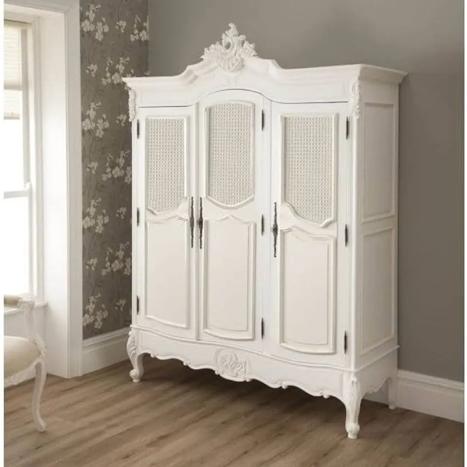 BRAND NEW BOXED AND PALLETISED HONESDIRECT 365 RATTAN ANTIQUE FRENCH STYLE WARDROBE(5 BOXES)