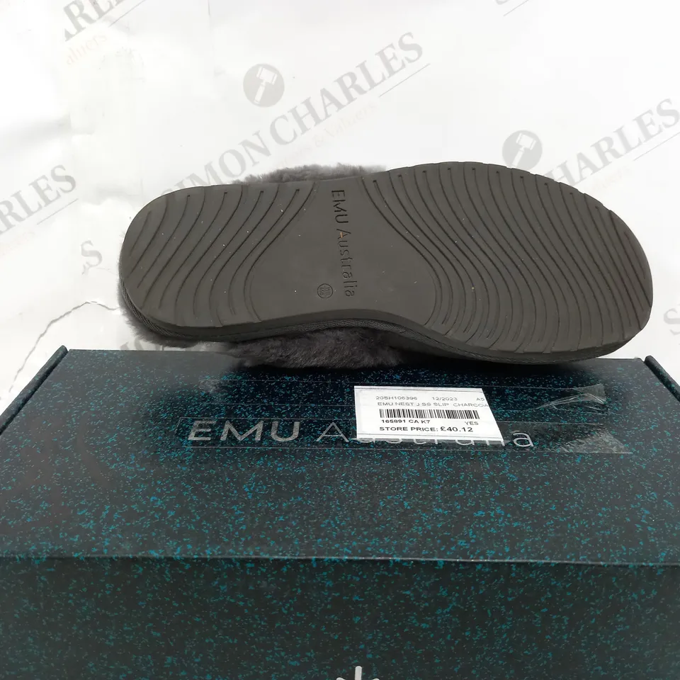 BOXED EMU NEST JOLIE SHEEPSKIN SLIPPERS, CHARCOAL - SIZE 7