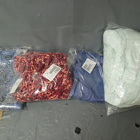BOX OF APPROXIMATELY 8 ASSORTED BAGGED PIECES OF CLOTHING IN VARIOUS STYLES, SIZES, AND BRANDS 