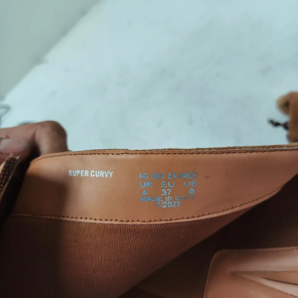  JOE BROWN UK 4 BROWN SUEDE ANKLE BOOTS WITH WRAP STRAP AND TURQUOISE/ORANGE BEAD EMBELLISHMENTS 