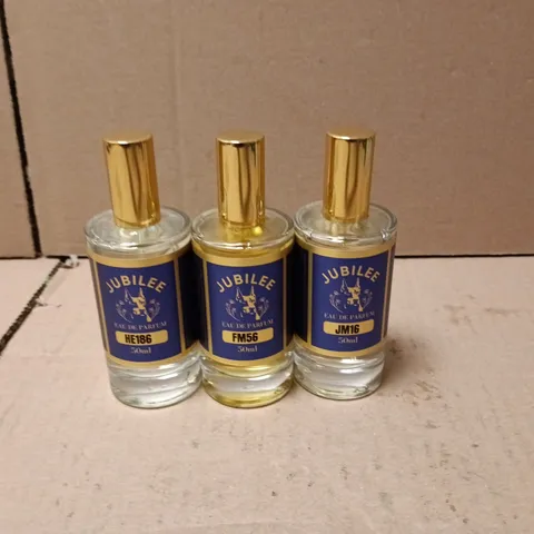 LOT OF 3 UNBOXED JUBILEE 50ML EAU DE PARFUMS INCLUDES JM16, FM56 AND HE186