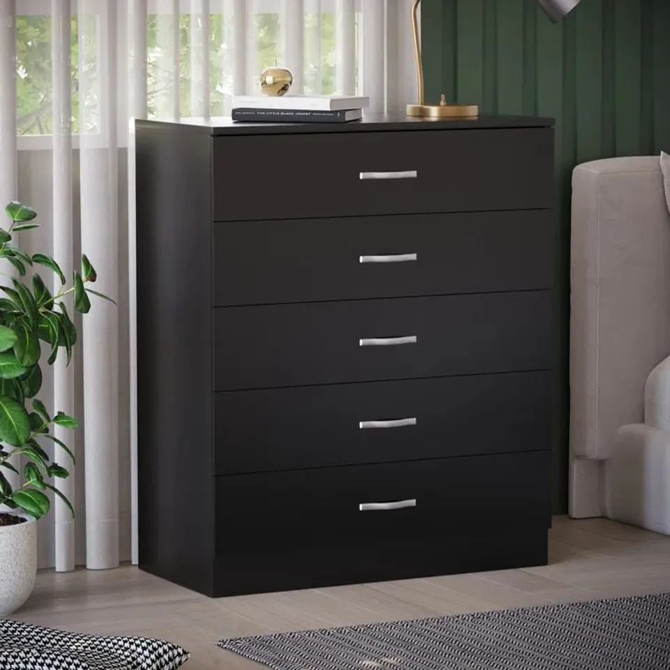 BOXED MAYBERY 5-DRAWER 75CM W CHEST OF DRAWERS IN BLACK (1 BOX)