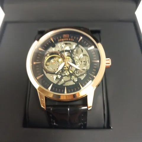 BOXED MENS ZIHLMANN & CO AUTOMATIC WATCH - Z210 β SKELETON DIAL β GOLD COLOUR CASE β GENUINE LEATHER CASE β HAND ASSEMBLED