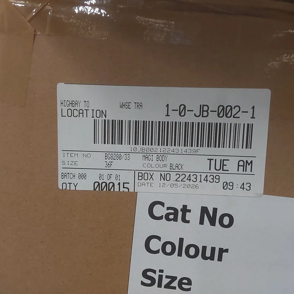 BOX CONTAINING APPROXIMATELY 15x BRAND NEW MAGISCULPT BLACK BODYSUITS - SIZE 36F