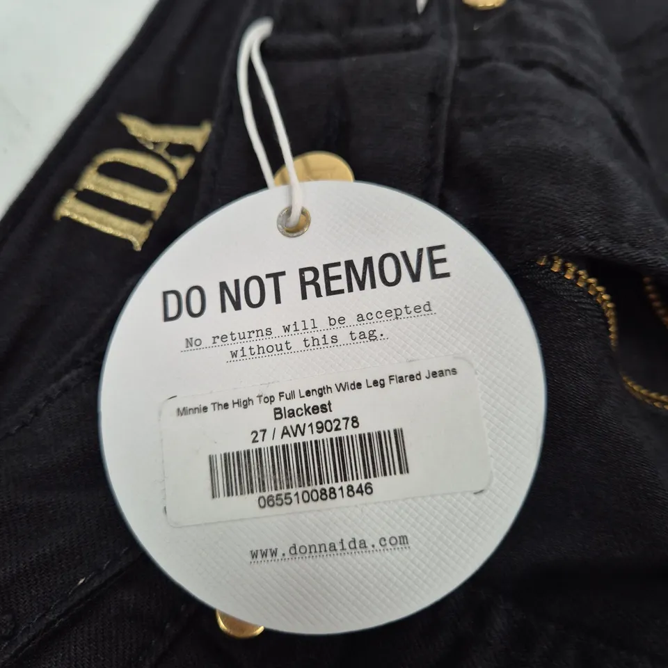 DONNA IDA MINNIE THE HIGH TOP FULL LENGTH WIDE LEG FLARED JEANS – BLACK, SIZE 27