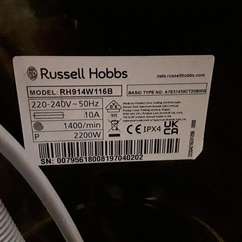RUSSELL HOBBS RH914W116B 16 SERIES 9KG LOAD, 1400 SPIN WASHING MACHINE - BLACK