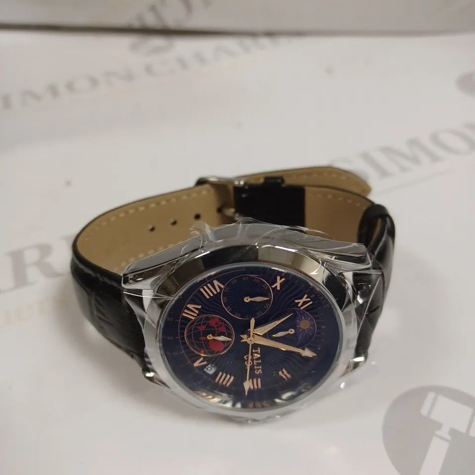 TALIS CO 7120 CHRONOGRAPH WATCH MOON PHASE MOVEMENT GENUINE LEATHER STRAP