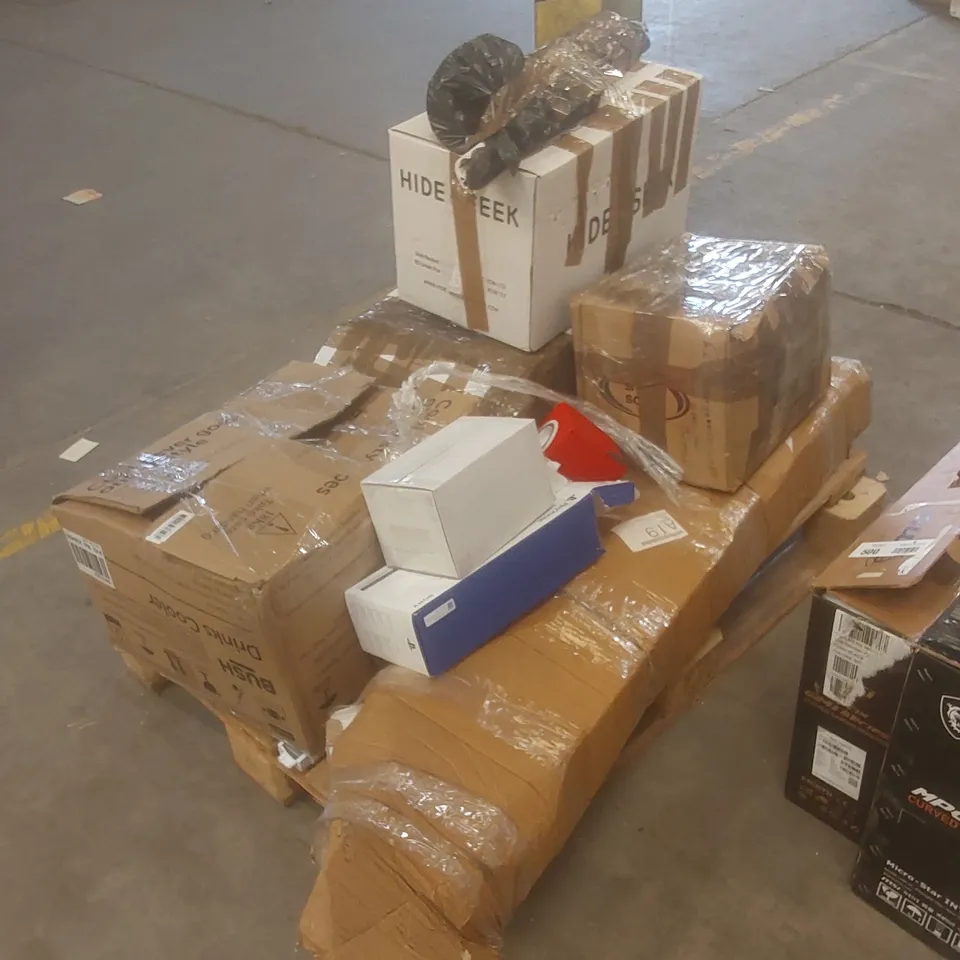 PALLET OF ASSORTED HOUSEHOLD GOODS AND INCOMPLETE FURNITURE PARTS 