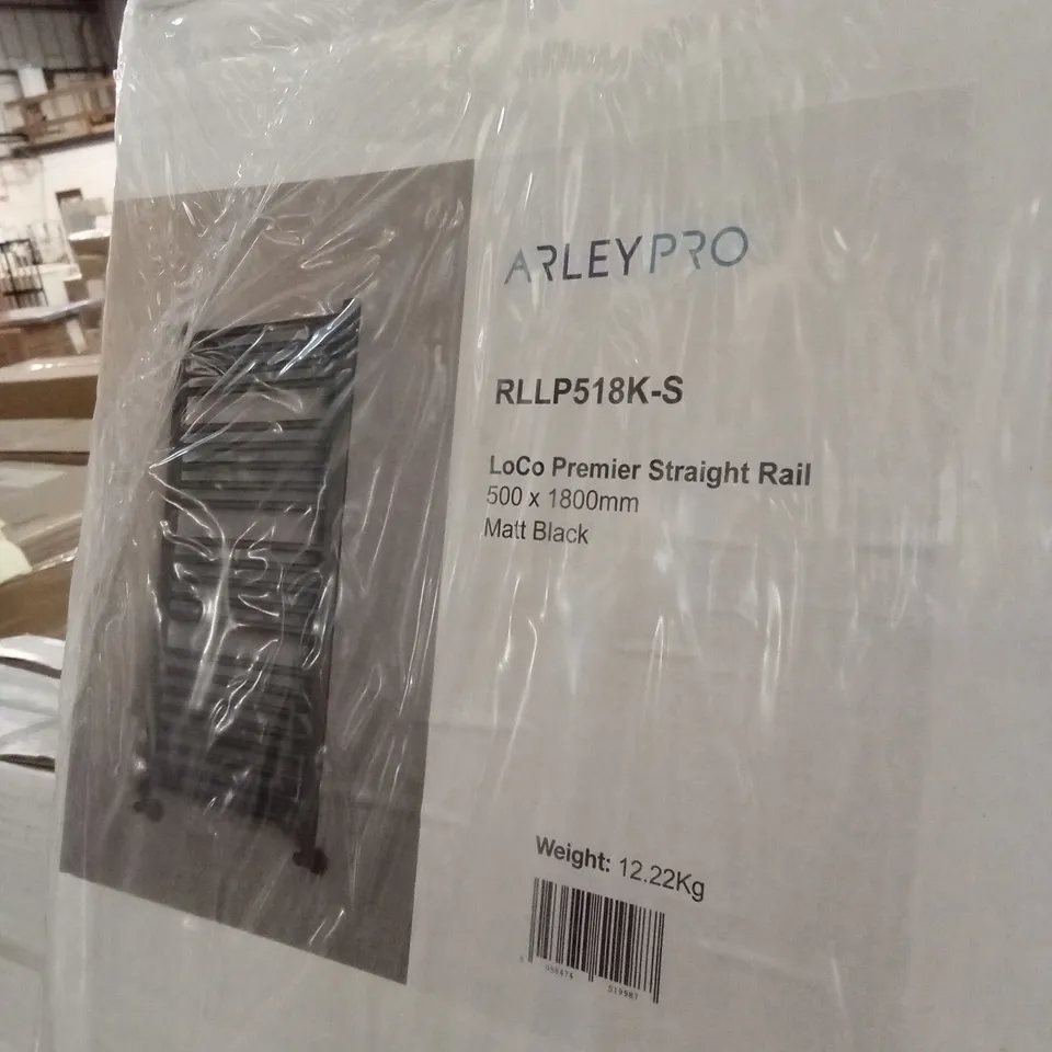 BOXED ARLEY PRO LOCO PREMIER STRAIGHT TOWEL RAIL, MATT BLACK - 500 x 1800mm
