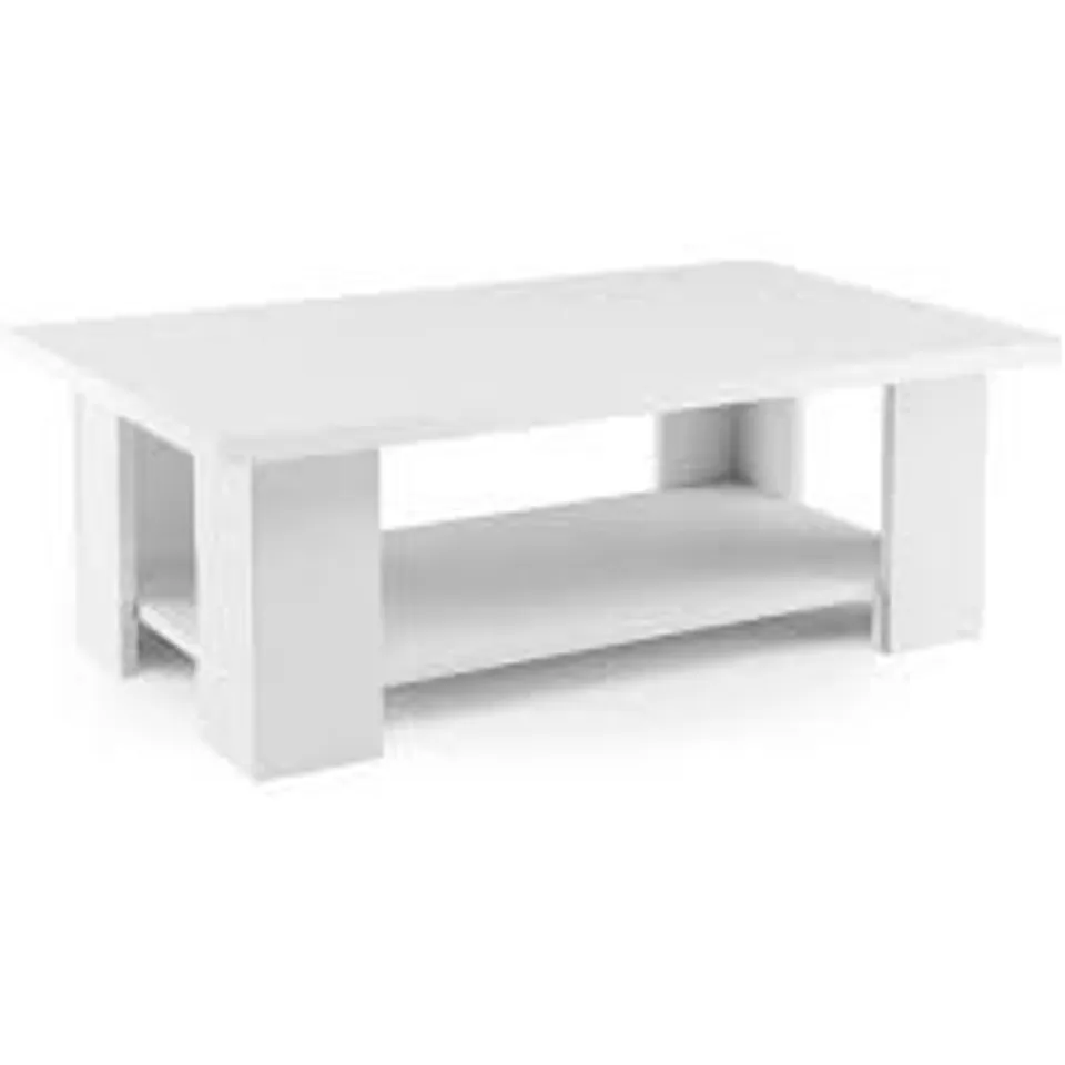 BOXED COSTWAY 2-TIER WOODEN COFFEE TABLE WITH STORAGE SHELF AND 5 SUPPORT LEGS - WHITE 