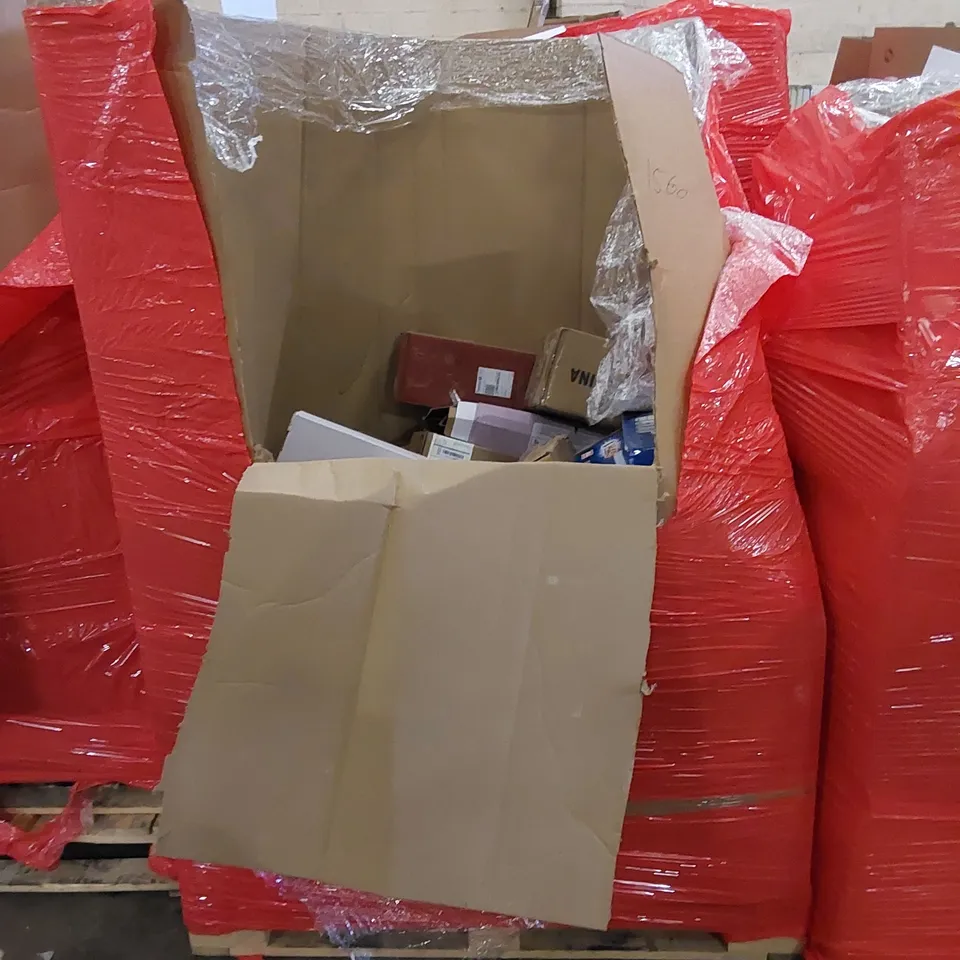 PALLET TO CONTAIN ASSORTED HOUSEHOLD ITEMS AND CONSUMER PRODUCTS. INCLUDES COOKER HOOD, MINI WASHING MACHINE, DRYWALL SANDER, COFFEE MACHINE, AIR FRYER, RICE COOKER ETC