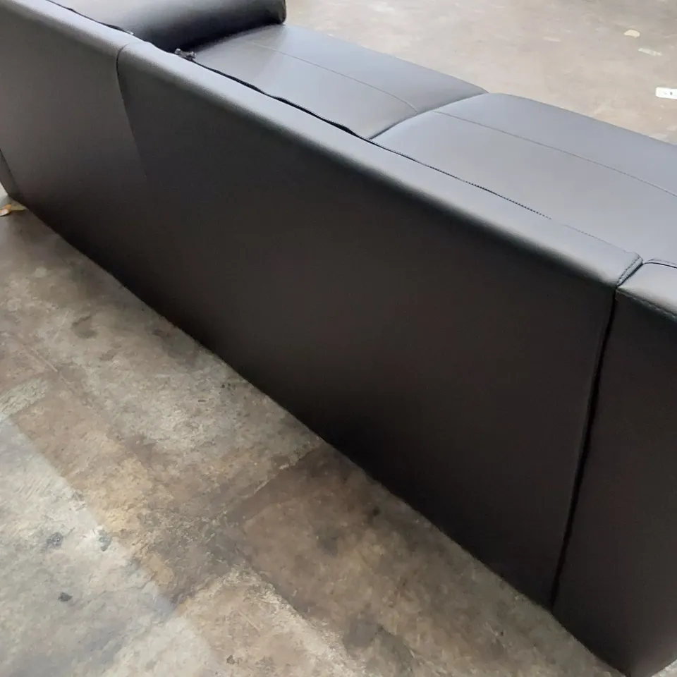 DESIGNER THREE SEATER SOFA BLACK LEATHER 