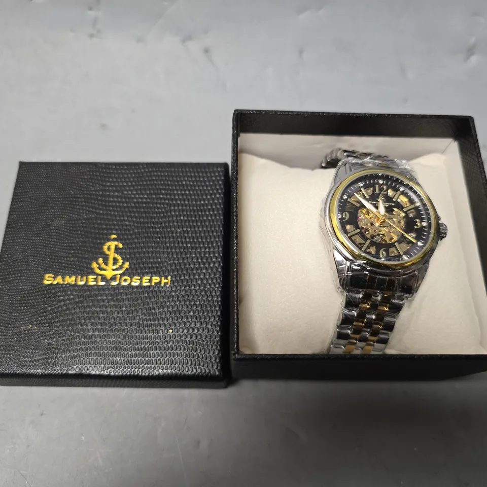 BOXED SAMUEL JOSEPH SKELETON JUBILEE TWO TONE WATCH 
