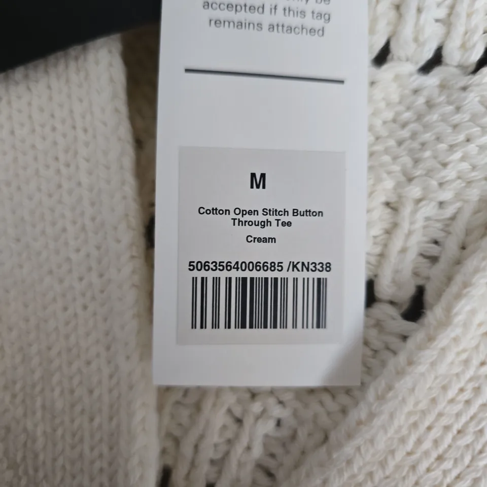ME+EM CREAM COTTON OPEN STITCH CARDIGAN – SIZE M