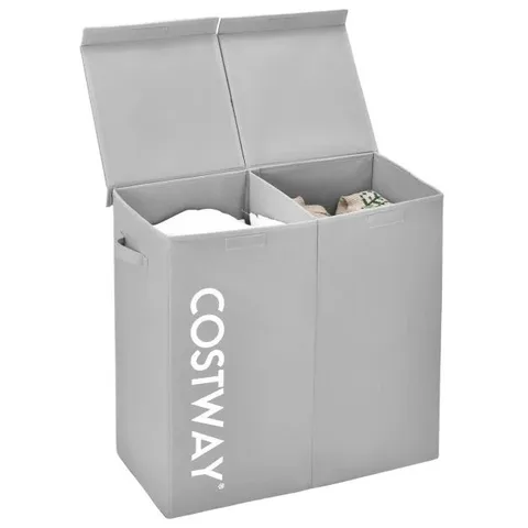 BOXED LAUNDRY BASKET WITH LID 115 L BOXED COSTWAY LAUNDRY COLLECTOR 2 COMPARTMENTS LAUNDRY BOX MADE OF NON-WOVEN FABRIC WITH HANDLES 62 X 31 X 60 CM (BLACK)