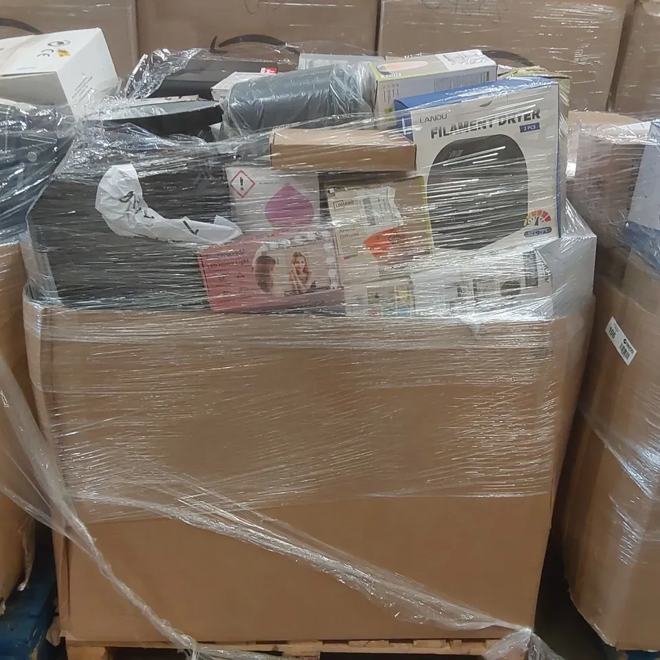 PALLET CONTAINING A VERY LARGE QUANTITY OF ASSORTED ITEMS INCLUDING: AIRFRYER, SILVERCREST HAND BLENDER, AROMATHERAPY DIFFUSER, FILAMENT DRYER, MINI SOWING MACHINE ECT