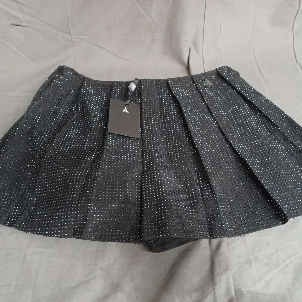 MANIERE DE VOIR RHINESTONE EMBELLISHED PLEATED SKIRT IN BLACK SIZE 14