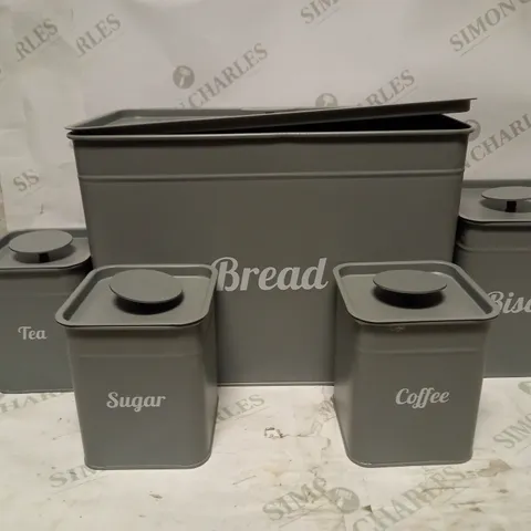 LOT OF STORAGE TINS FOR BREAD , SUGAR AND TEA