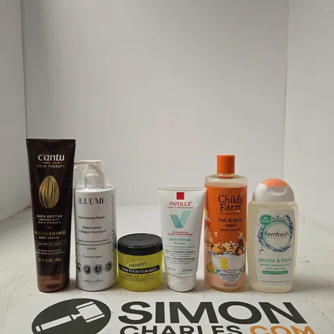 TOTE OF APPROXIMATELY 10 ASSORTED BEAUTY PRODUCTS INCLUDING CANTU BODY CREAM, ILUUMI COLLAGEN SHAMPOO AND PALMERS HAIR & SCALP CONDITIONER