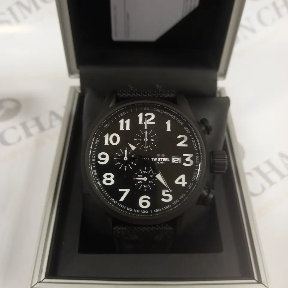 BOXED TW STEEL GENTS VOLANTE PVD CHRONOGRAPH 48MM WATCH WITH TEXTILE STRAP