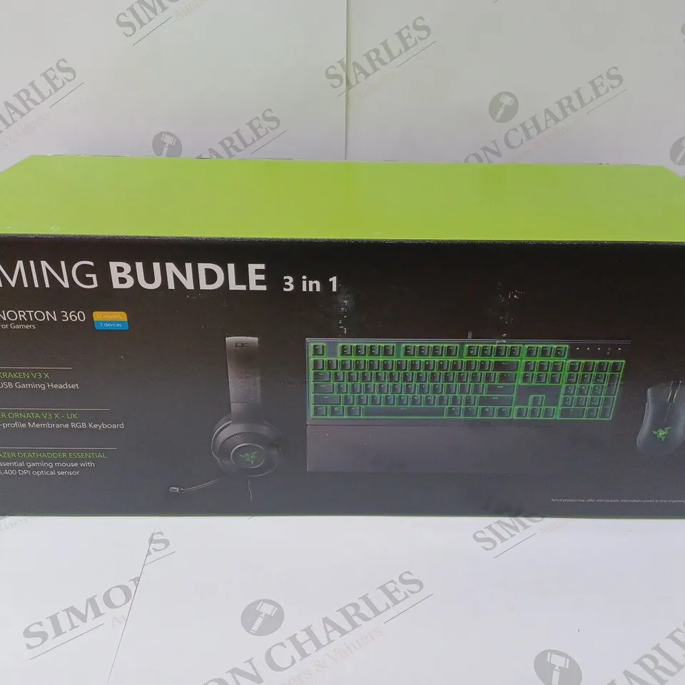 BOXED BRAND NEW RAZOR 3 IN 1 GAMING BUNDLE TO INCLUDE RAZER KRAKEN V3 X HEADSET, RAZER ORNATA V3 X RGB KEYBOARD & RAZER DEATHADDER ESSENTIAL GAMING MOUSE	