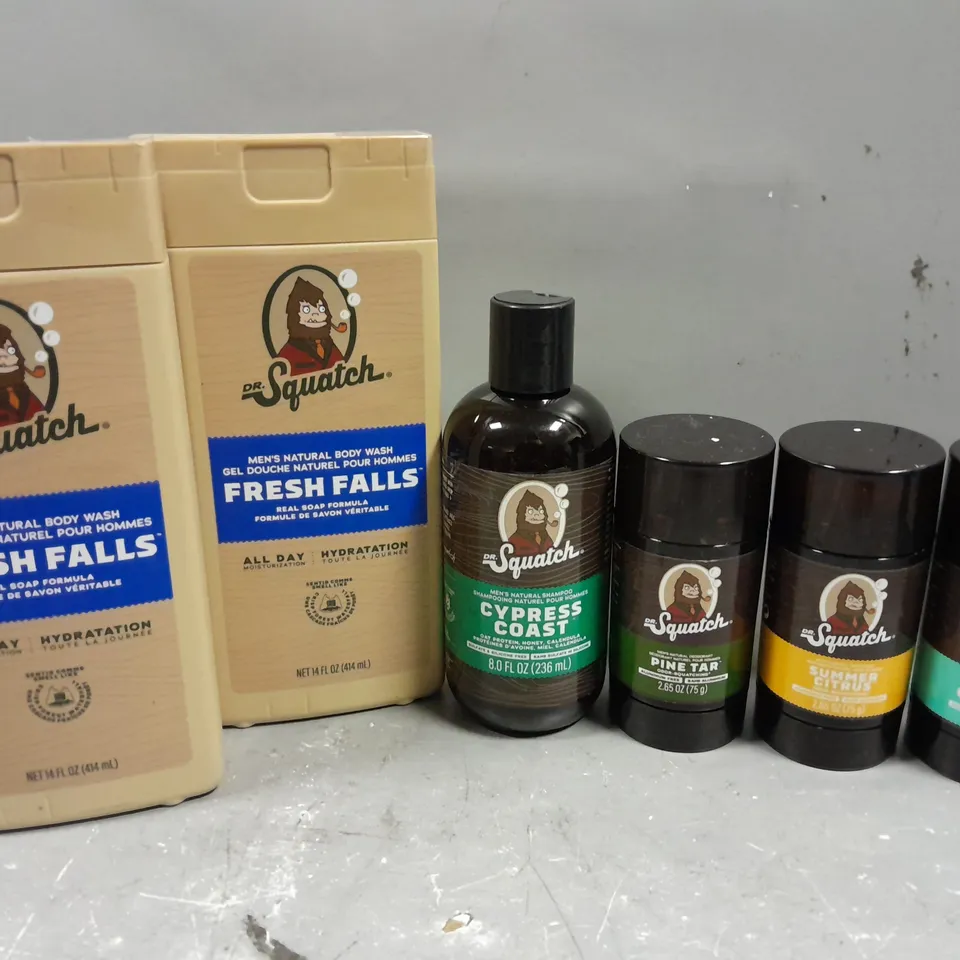 6 ASSORTED DR SQUATCH PRODUCTS TO INCLUDE BODY WASH, SHAMPOO, DEODORANT 