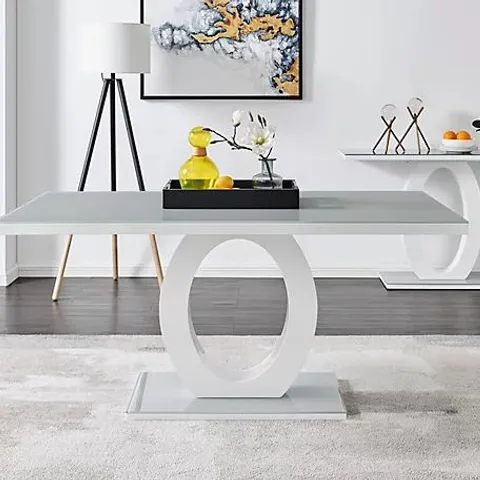 BOXED GIOVANI RECTANGULAR GREY AND WHITE HIGH GLOSS GLASS 6 SEATER LARGE DINING TABLE (3 BOXES)