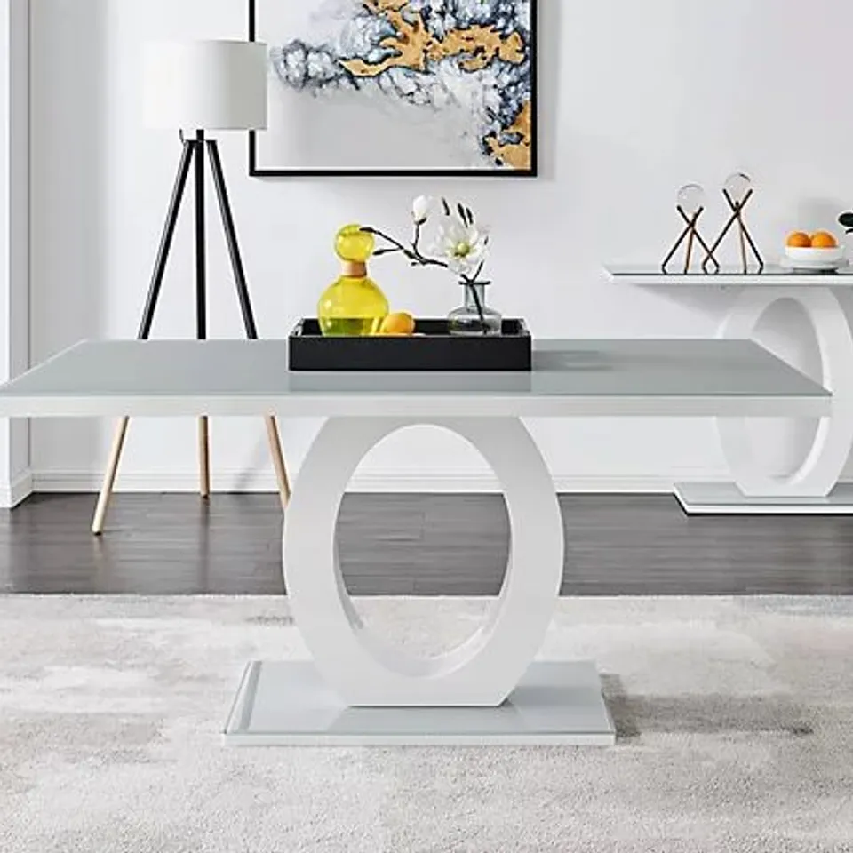 BOXED GIOVANI RECTANGULAR GREY AND WHITE HIGH GLOSS GLASS 6 SEATER LARGE DINING TABLE (3 BOXES)