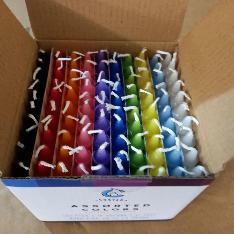 BOX 100-PACK OF 4" BIRTHDAY CANDLES - 10 COLOURS
