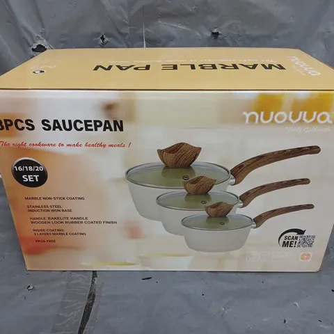 BOXED AND SEALED NOUVVA 3PC SAUCEPAN SET