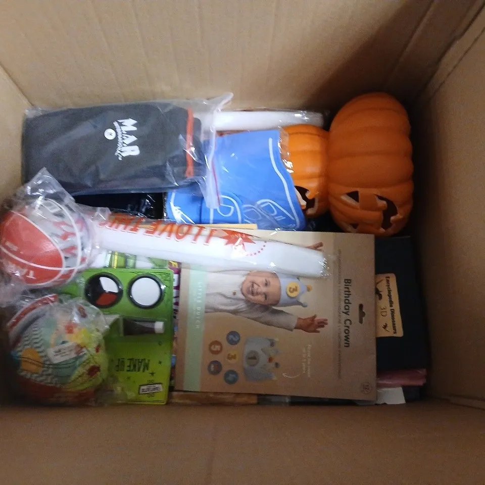 LARGE QUANTITY OF ASSORTED TOYS AND GAMES TO INCLUDE DEMON HUNTER FIGURINES, ART STATIONARY SETS AND BIRTHDAY CROWN