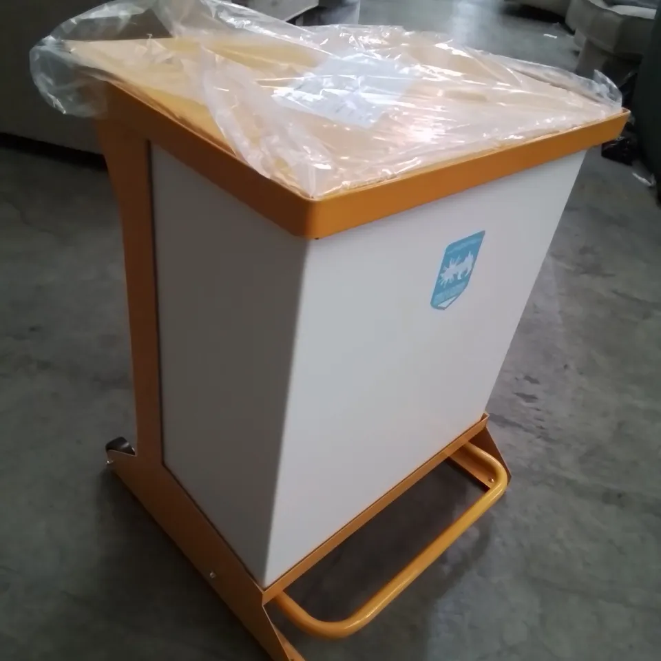 TWO WYBONE METAL PEDAL BINS ORANGE/WHITE