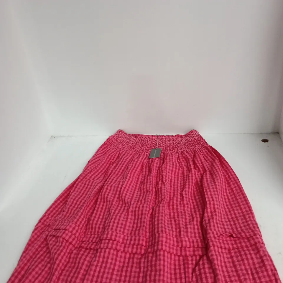 OLIVER BONAS PINK CHECK LACE TRIM SMOCK MIDI SKIRT – UK SIZE 18