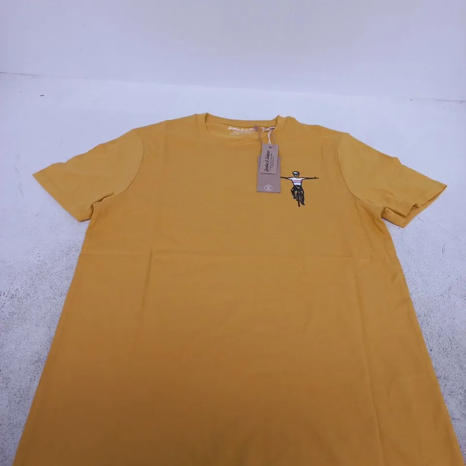 SPOKE & SOLACE T-SHIRT – MUSTARD YELLOW, UK SIZE S