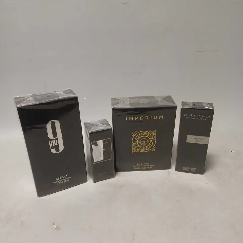 BOX OF APPROXIMATELY 4 ASSORTED SEALED FRAGRANCES TO INCLUDE - YODEYAMA - AFNAN 9PM - IMPERIUM - ETC