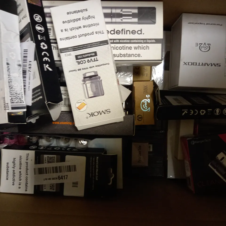 LOT OF 30 ASSORTED VAPING DEVICES & ACCESSORIES, TO INCLUDE NEBOX, SMOK, ETC