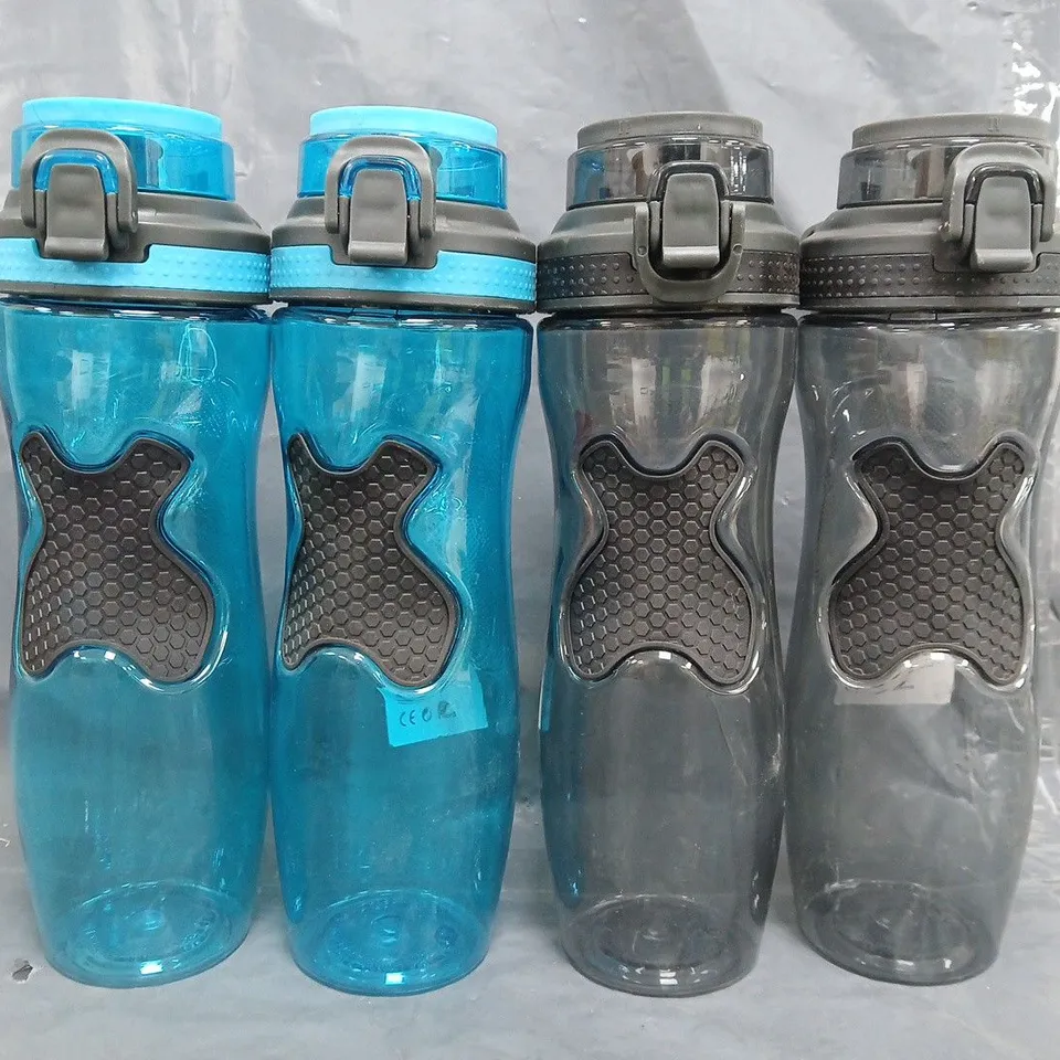 BOX OF APPROXIMATELY 10 ASSORTED OBJECT SPORTS WATER BOTTLES IN BLACK AND BLUE