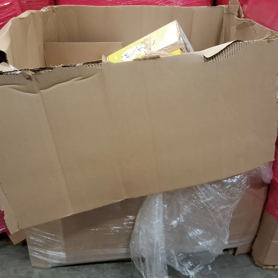 PALLET OF ASSORTED HOUSEHOLD ITEMS TO INCLUDE HANDS FREE CRUTCH, OFFICE CHAIR AND HP ENY PRINTER 
