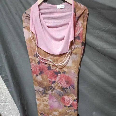 GRACE JACOB FLORAL MAXI DRESS – PINK & BEIGE, MADE IN ENGLAND, UK SIZE S