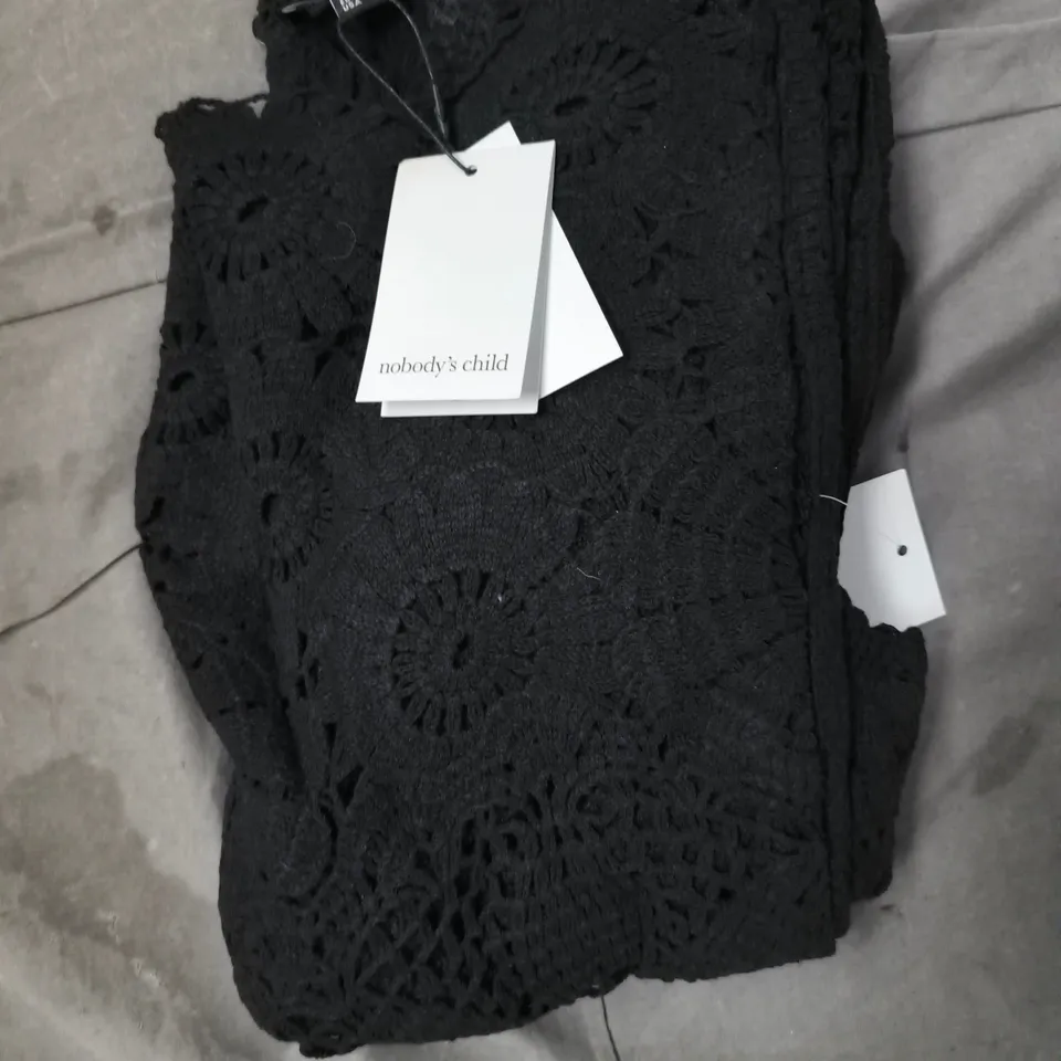 NOBODY'S CHILD OLYMPIA KNITTED CROCHET MIDI DRESS IN BLACK SIZE MEDIUM