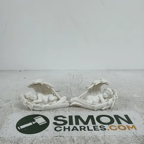 PAIR OF WHITE CHERUB ANGEL FIGURINES (CERAMIC/RESIN)