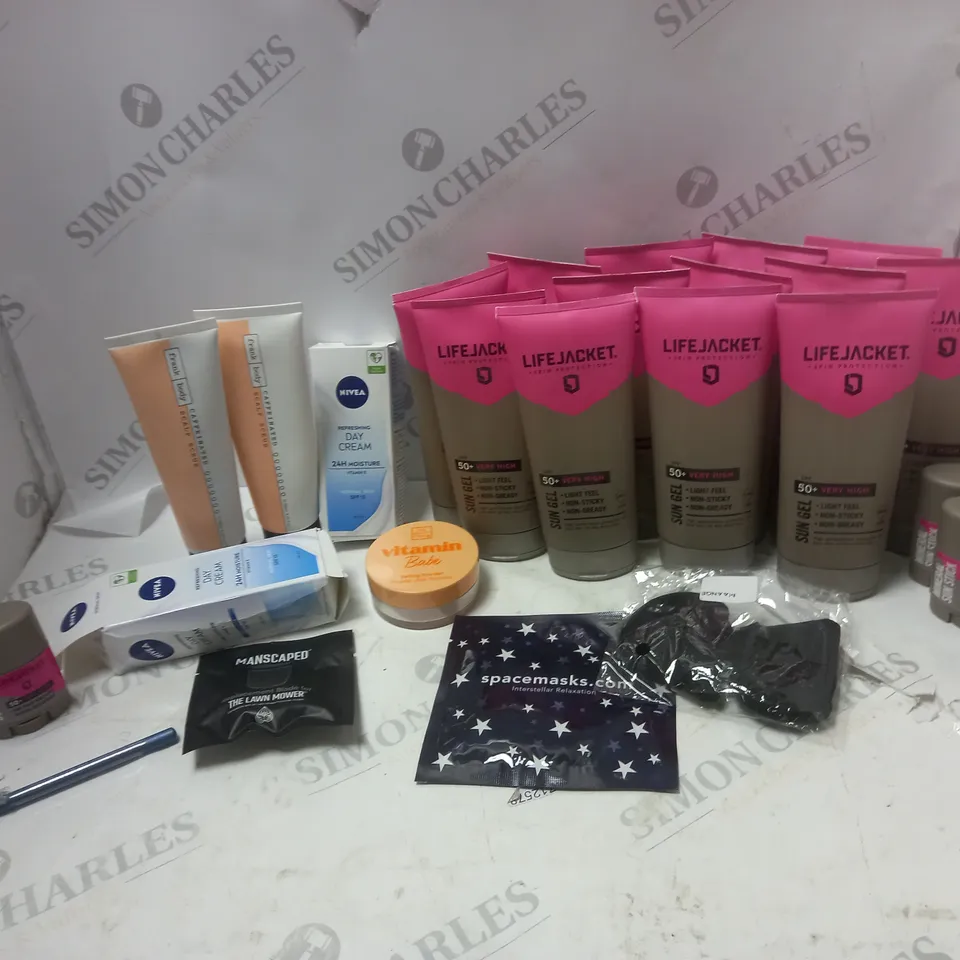 LOT OF BEAUTY PRODUCTS TO INCLUDE LIFEJACKET SKIN PROTECTION , ETC