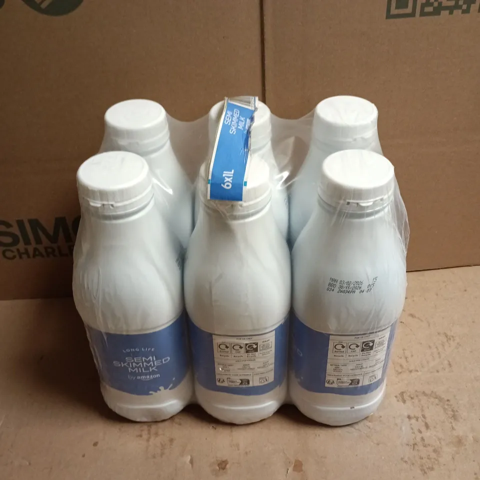 6 PACK OF LONG LIFE SEMI SKIMMED MILK BY AMAZON (1L)