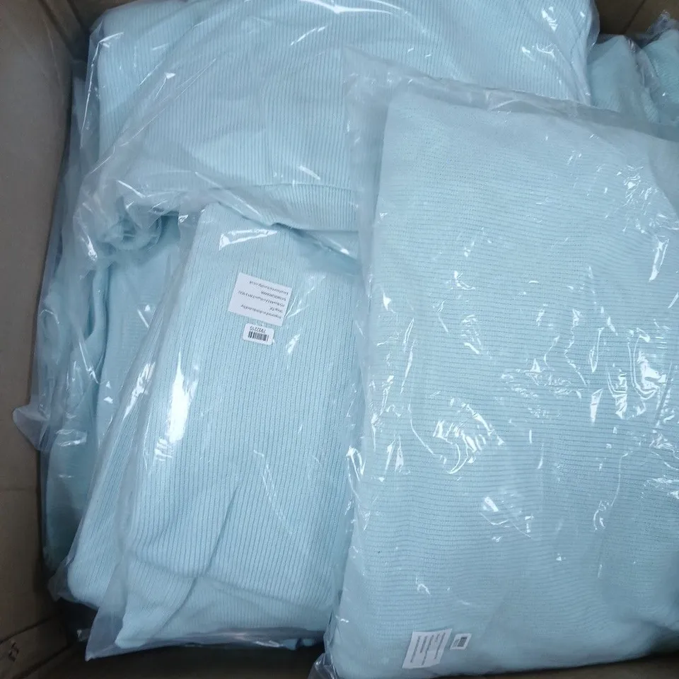BOX OF APPROXIMATELY 20 LA MAREY KNITTED JUMPERS LIGHT BLUE SIZES MAY VARY