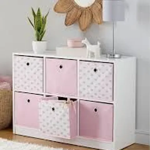 6 CUBE STORAGE UNIT WITH BOXES - PINK/HEARTS