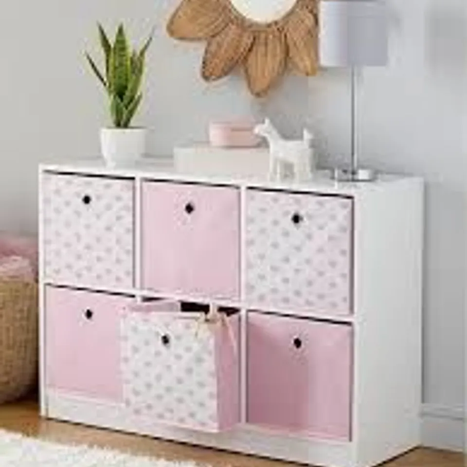 6 CUBE STORAGE UNIT WITH BOXES - PINK/HEARTS