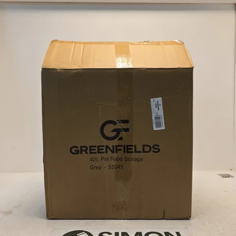 GREENFIELDS 40L PET FOOD STORAGE GREY BIN WITH SCOOP